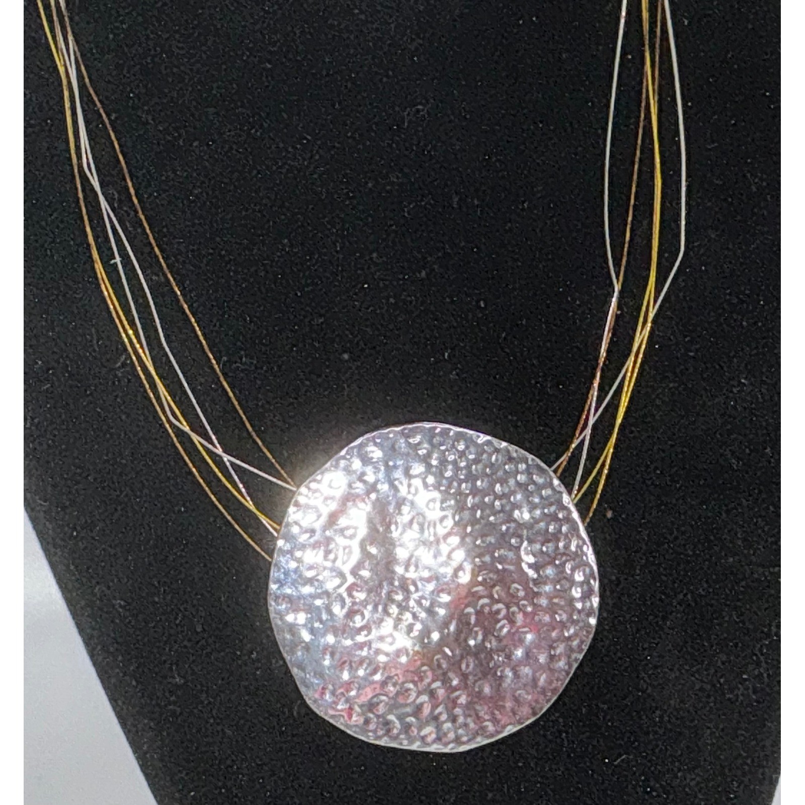Hammered Silver Disc Statement Necklace Multi Str… - image 1