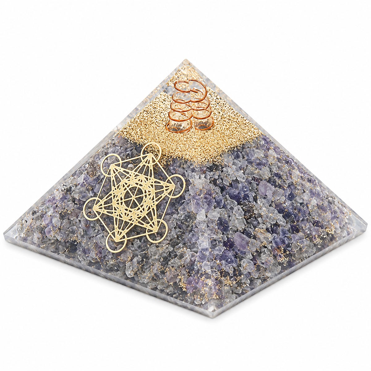 Pyramide orgonite agate bleue : cube de Métatron 7cm pour la méditation