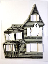 Haunted House Halloween Ghosts Open Windows Cardstock Die Cut 5" x 6.5"