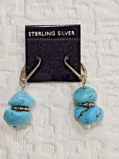 NWT Sterling Silver and Authentic Turquoise Leverback Earrings