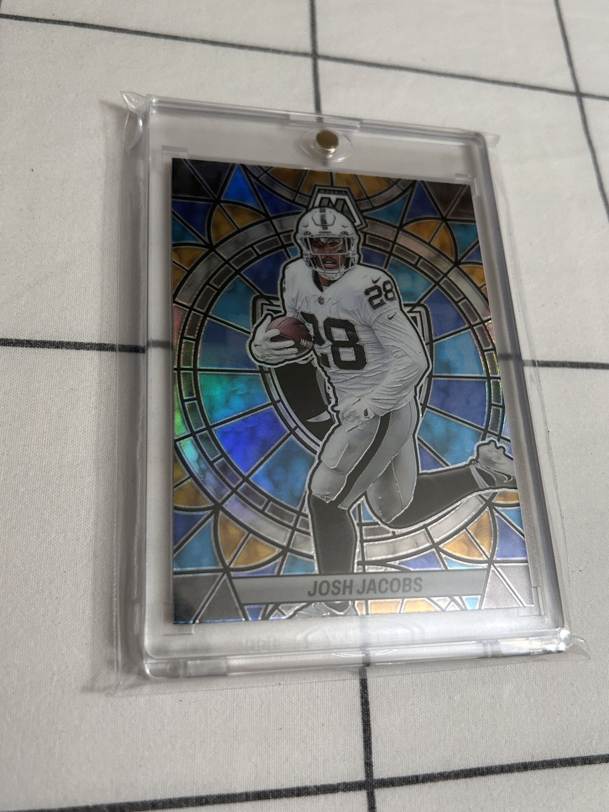 2023 Josh Jacobs Panini Mosaic Stained Glass SG-12 SSP Raiders Packers Case Hit
