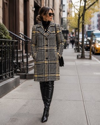 Ann Taylor Loft Wool Blend Plaid Coat NWT Black White Yellow Belted Trench Sz 2