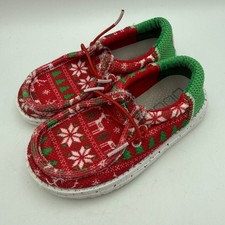 Hey Dude Wally Toddler Loafers Size K9 Red Green Fair Isle Holiday Jolly Shoes