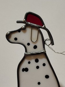 Vintage Sun Catcher Fire Fighter's Dalmatian Dog In Lead 5.5" Stained Glass Hang