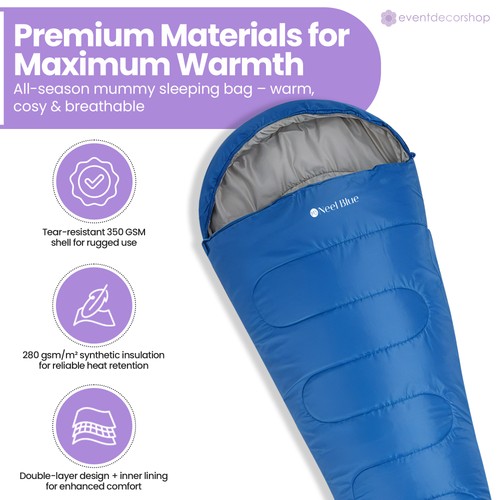 Adult Mummy Sleeping Bag 4 Season Single Waterproof Outdoor Camping Hiking Zip - Picture 51 of 61