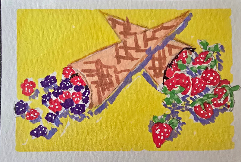 ACEO, ATC Original OOAK Summer Dual Flavor Acrylic On Paper By Stacey Ann