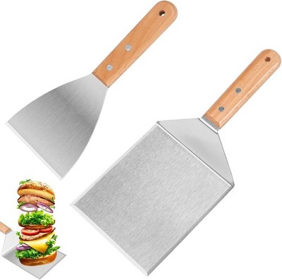 Edelstahl Grillspachtel Set Holzgriff BBQ Werkzeug Grillwender Burger Wende Plan