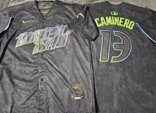 Fast Free Shipping Medium Junior Caminero Tampa Bay Rays Stitched Jersey 13