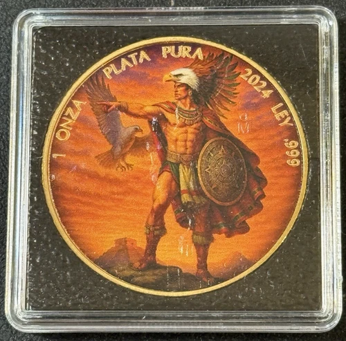 2024 1 Oz .999 Mexican Libertad Aztec Eagle Warrior 24k Gold Color Silver Coin!!