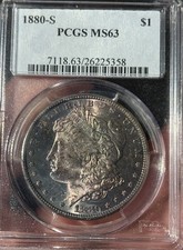 1880-S Morgan Silver Dollar, San Francisco Mint, PCGS MS63, Blue Toner
