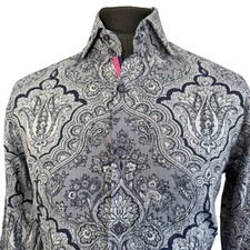 HAWES & CURTIS Shirt Mens M (40-42") Long Sleeve Blue with Bold Design