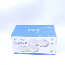 4 PACK Ecoey Photoelectric Smoke Detector Alarm Set Model FJ136GB White