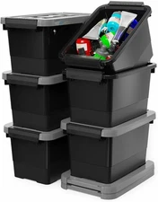 Plastic Storage Bins with Lids and Latch, 6-Pack Small Stackable Plastic