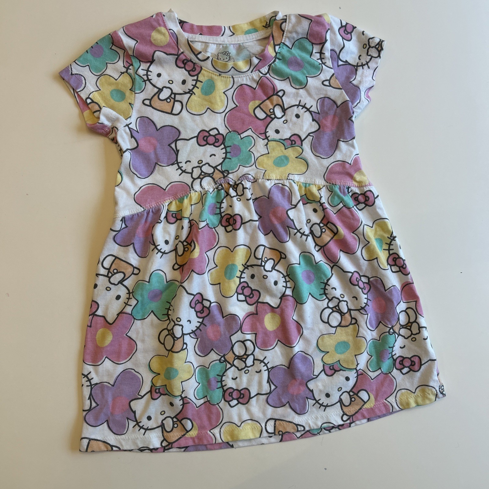 Girl's  Sanrio Hello Kitty Cotton Blend Short Sleeve Dress Floral Play XS