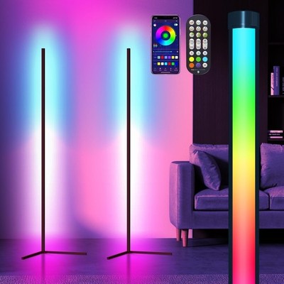 Uocub SPL-FLL002 2 Pack LED Corner Floor Lamp App/Remote/RGB 16M Colors Sync