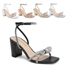 Bow Knot Chunky Block Heels Square Toe Slingback w/Ankle Buckle Fashion Sandals