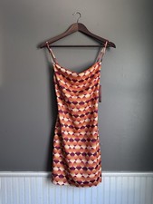 Urban Outfitters Mallory Mini Slip Dress Orange Mod Print Silky Dress SZ XS