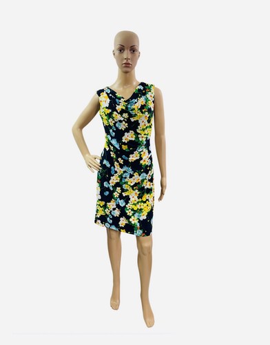 American Living Etuikleid Damen Größe 4 Marinegelb Blumenmuster Rüschen