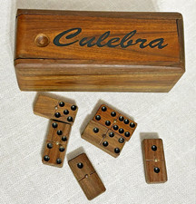 Vintage Handmade Wooden Dominoes Set in Wood Slide Lid Box   Rustic Folk Art