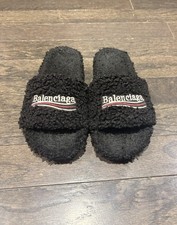 Balenciaga Black Faux Fur Slides/Slippers US Size 10