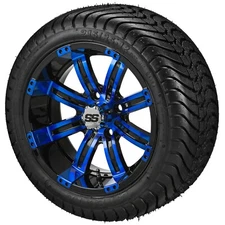 (4) Golf Cart 215/35-12 LSI Elite Low Pro Tire on 12x7 Black/Blue Tempest Wheels