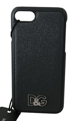 DOLCE & GABBANA Phone Case Cover Black Leather Metal DG Logo iPhone 7 RRP $200