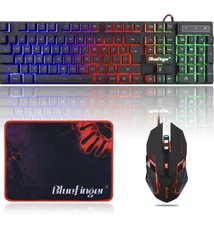 BlueFinger RGB 87 Keys Gaming Keyboard and Backlit Mouse Combo USB Wired Rain
