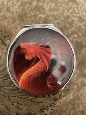 Retro Red Dragon Round Silver Mirror Compact Pill Box w/ 3-compartments