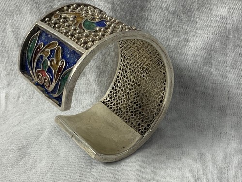 Vintage Handmade Woven Silver Enamel Cuff - Picture 8 of 8