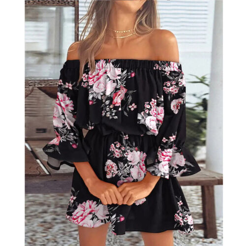 Ladies Summer Floral Sundress Boho Holiday Beach Women Mini Dress 1 - Picture 26 of 30