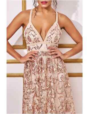Goddiva Dress Champagne and Rose Gold Size 12 Worn Once | eBay UK