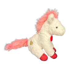 FAO Schwarz Sparklers White 12" Plush Pony Red Bow Tie Pink Hair Gold Heart