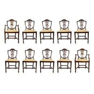 Details About Set Of Ten Hepplewhite Style Dining Chairs