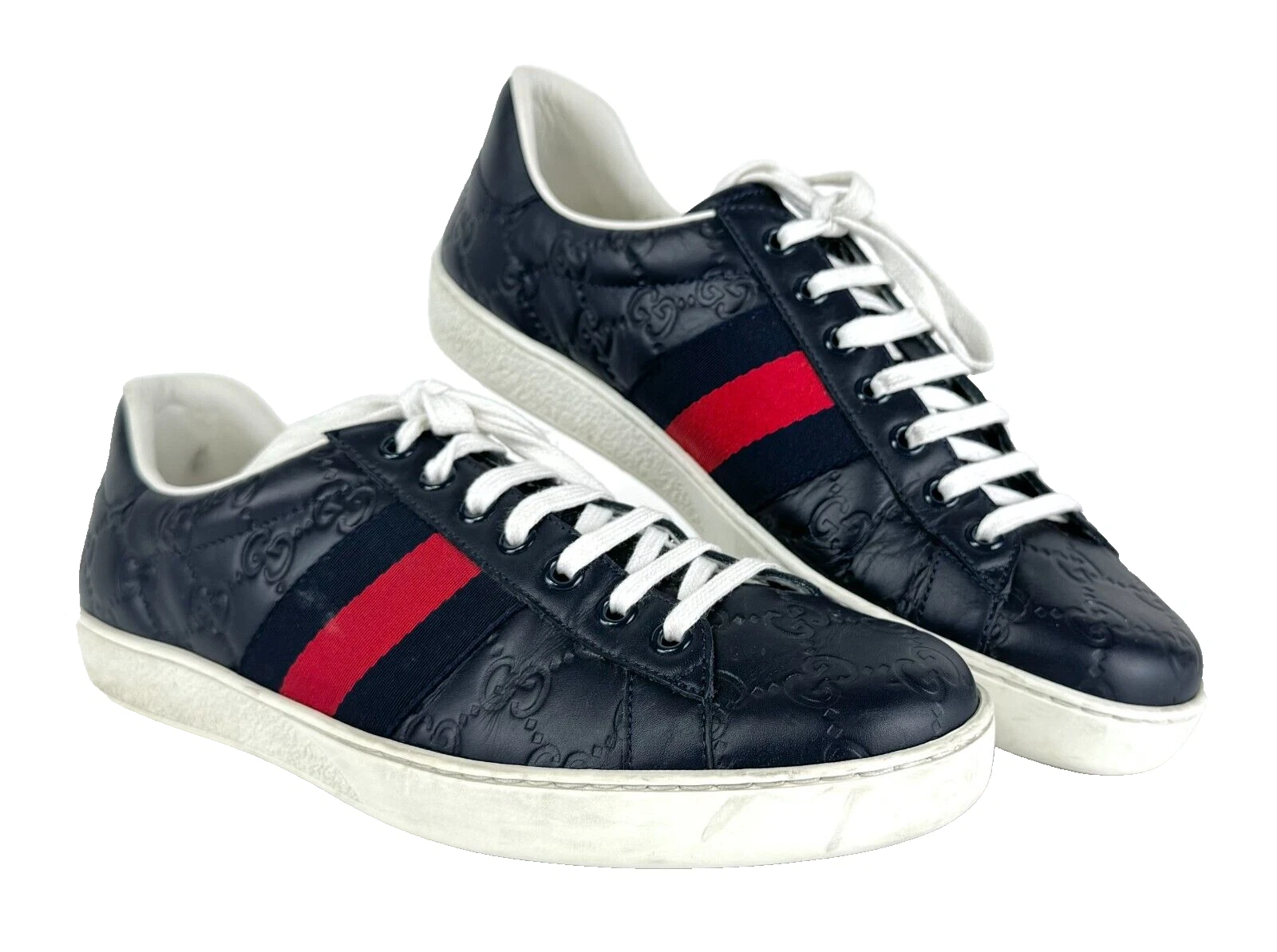 Chaussures baskets basses Gucci Auth hommes 6,5 US 6 UK 40 EU cuir embossé marine as