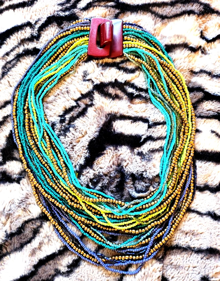 Collar estilo MONIES de colección colorido cuentas de vidrio multicapa