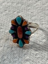 Gorgeous Vintage Navajo Style Sterling Silver Multicolored Ring Size- 8