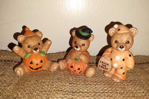 Juego de 3 Figuras Homco Vintage Osos Halloween Calabaza Truco o Trato Bruja 5311 - Imagen 2 de 9