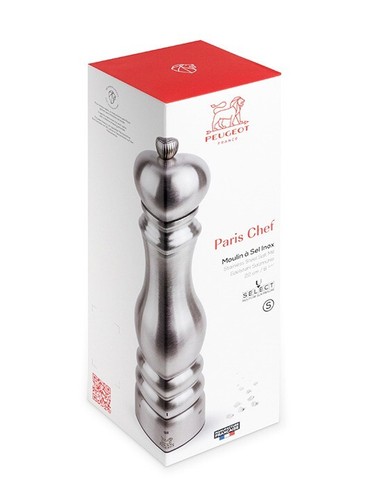 Paris chef Manual salt mill in stainless steel with a carbon finish, u