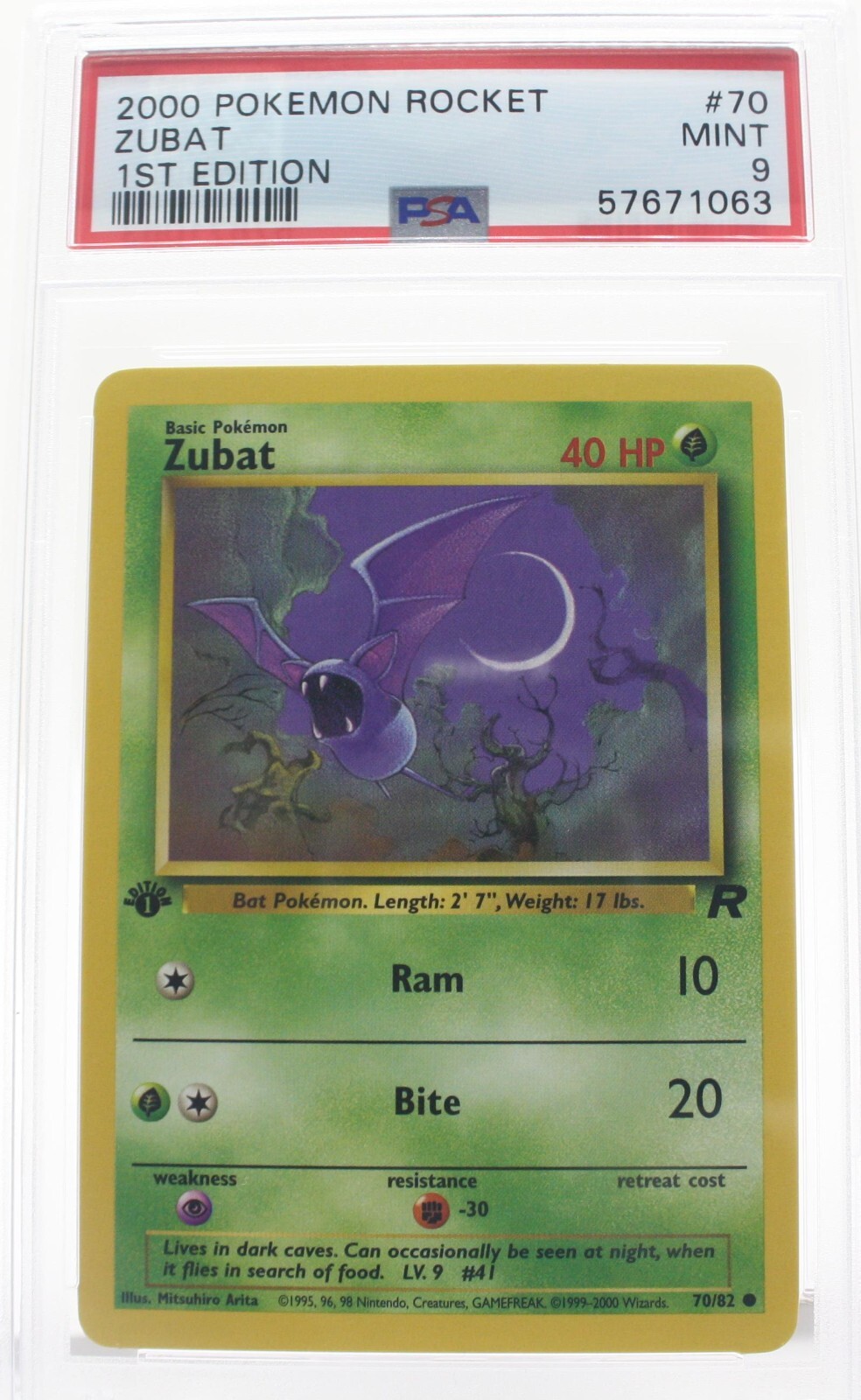 PSA 9 MINT 2000 Pokémon Team Rocket #70 Zubat 1st Edition !!!