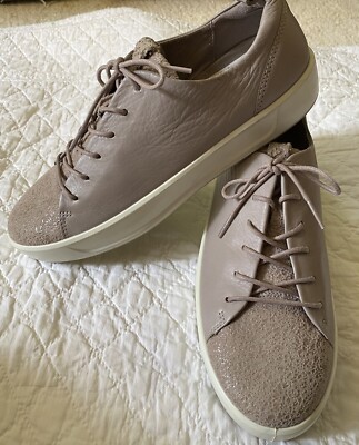 ECCO Soft 7 Shoes Womens 41 Rose Grey Leather Lace Up Sneaker Comfort
