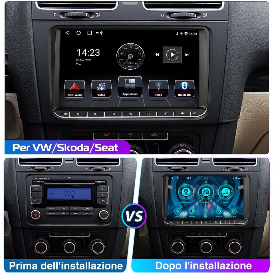 9" Apple Carplay Android 14 Autoradio 1GB+32GB GPS Per VW GOLF 5 6 Polo 6R Caddy - Immagine 4 di 4