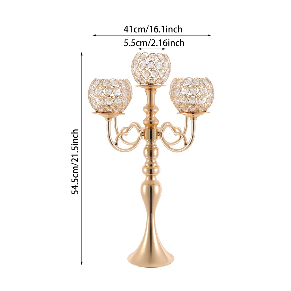 Candelabro de 5 brazos, candelabro de mesa, candelabro dorado Foto 3 de 4