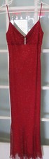 Red gown sparkle ladies small formal spaghetti strap long dress womens Fitted