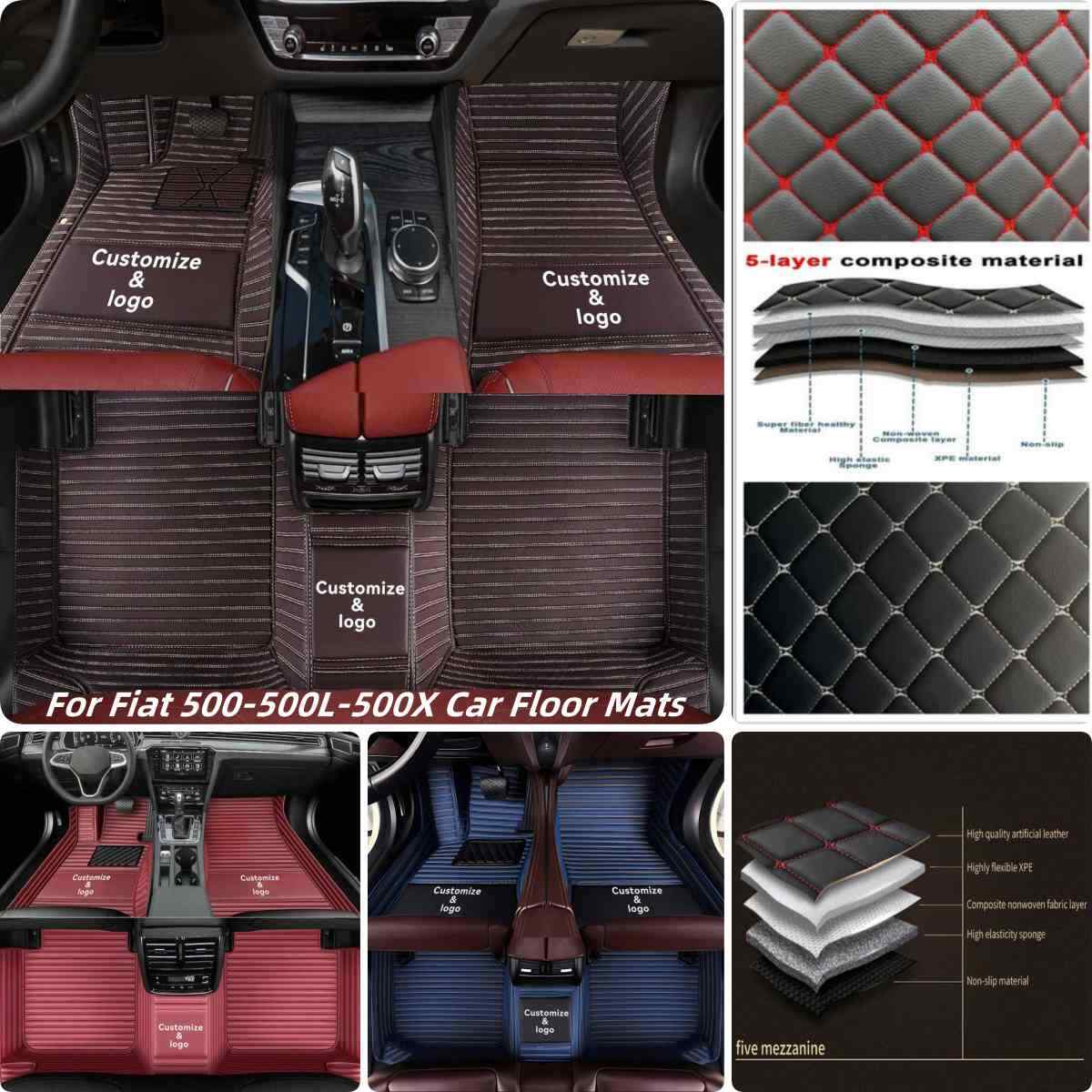 Waterproof PU Leather Car Floor Mats for Fiat 500 500L 500X Bravo Models