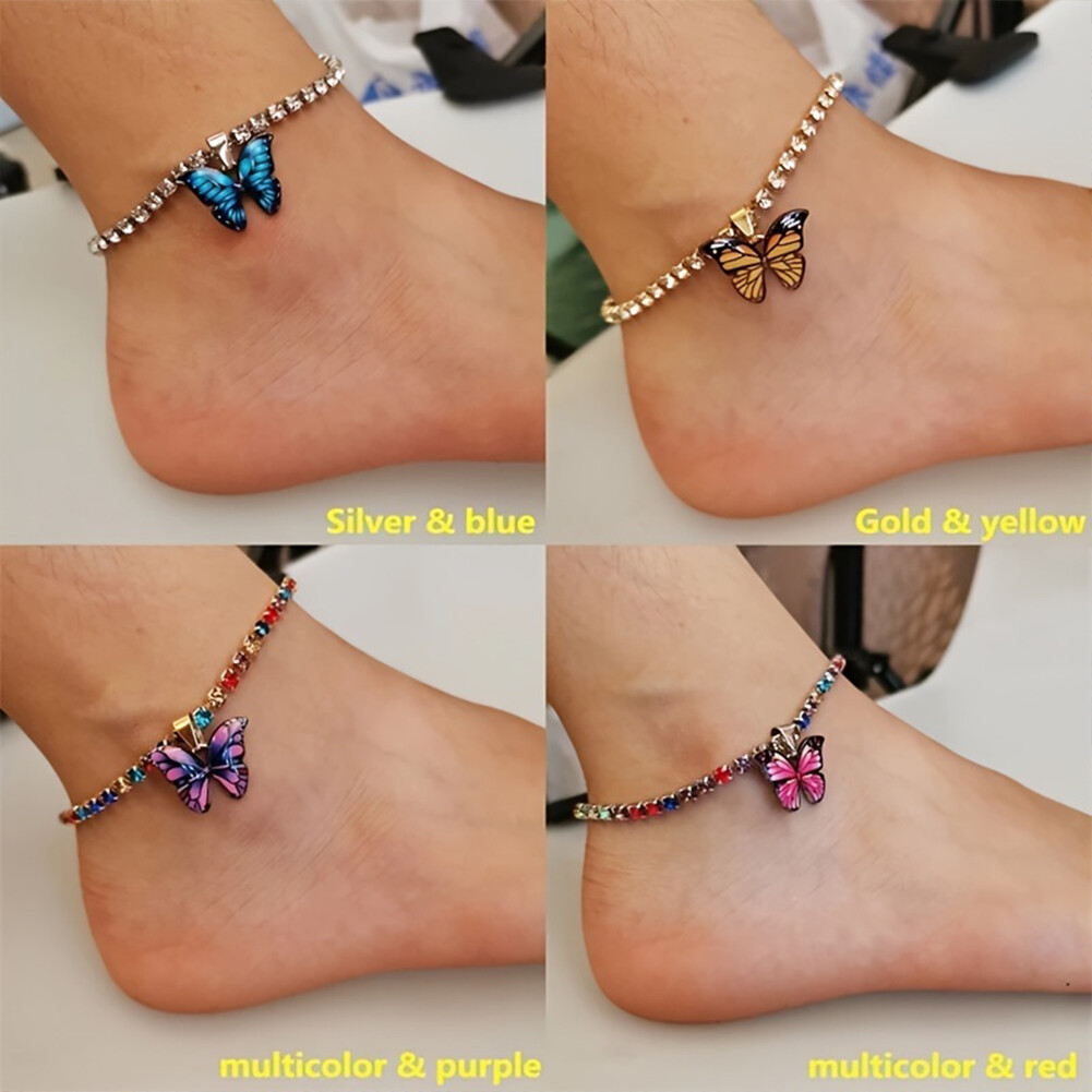 Rhinestone Butterfly Anklet Crystal Anklets Gift for Women (Yellow