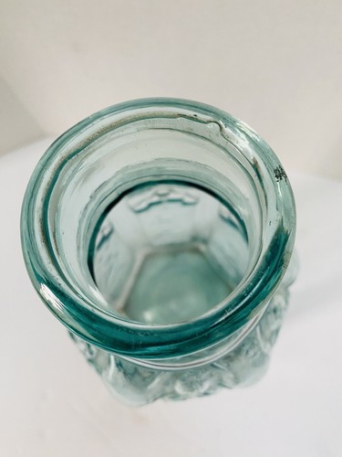 Large Vintage Glass Cathedral Pickle Jar/Bottle, Applied Top, Lt. Aqua color - Picture 6 of 10