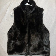 Cejon Women's Faux Fur Vest Lined Large (40" Bust) Black 2 Pockets