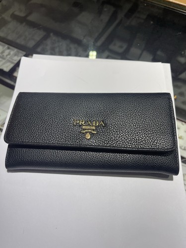 Authentic Prada Black Grain Leather Long Envelope Wallet