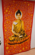 XL Wandbehang 195x135cm Tuch Wallhanging Strandtuch Buddha orange Budda Indien