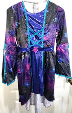 girls LARGE PURPLE SPARKLES blue HALLOWEEN WITCH DRESS COSTUME long back PRETTY